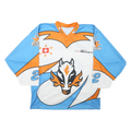 Mens Blue & Orange Graphic T-Shirt 2XL Long Sleeve V-Neck Sport Jersey