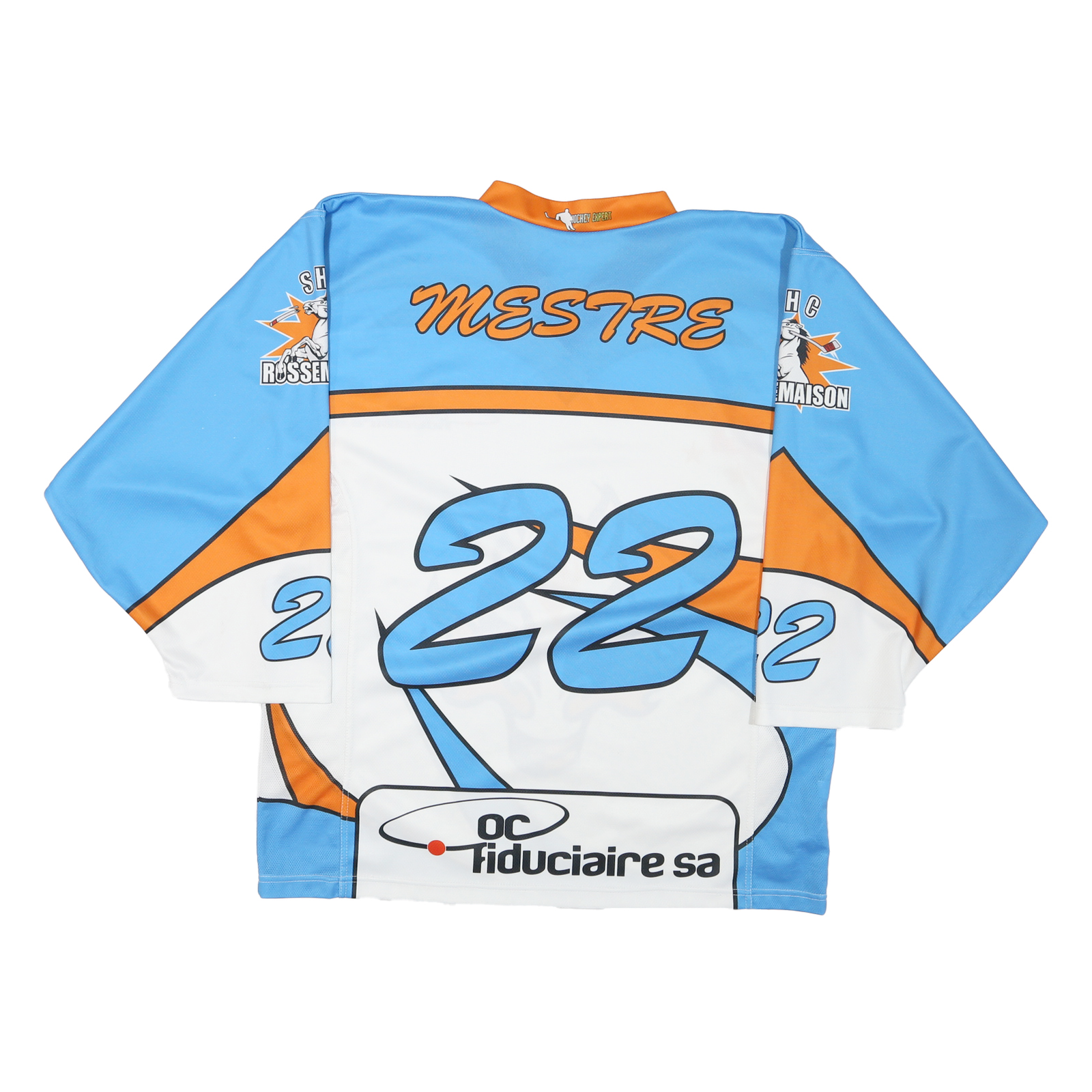 Mens Blue & Orange Graphic T-Shirt 2XL Long Sleeve V-Neck Sport Jersey