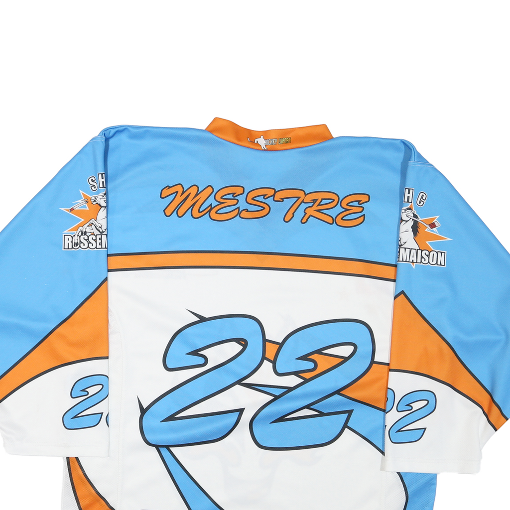 Mens Blue & Orange Graphic T-Shirt 2XL Long Sleeve V-Neck Sport Jersey