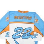 Mens Blue & Orange Graphic T-Shirt 2XL Long Sleeve V-Neck Sport Jersey