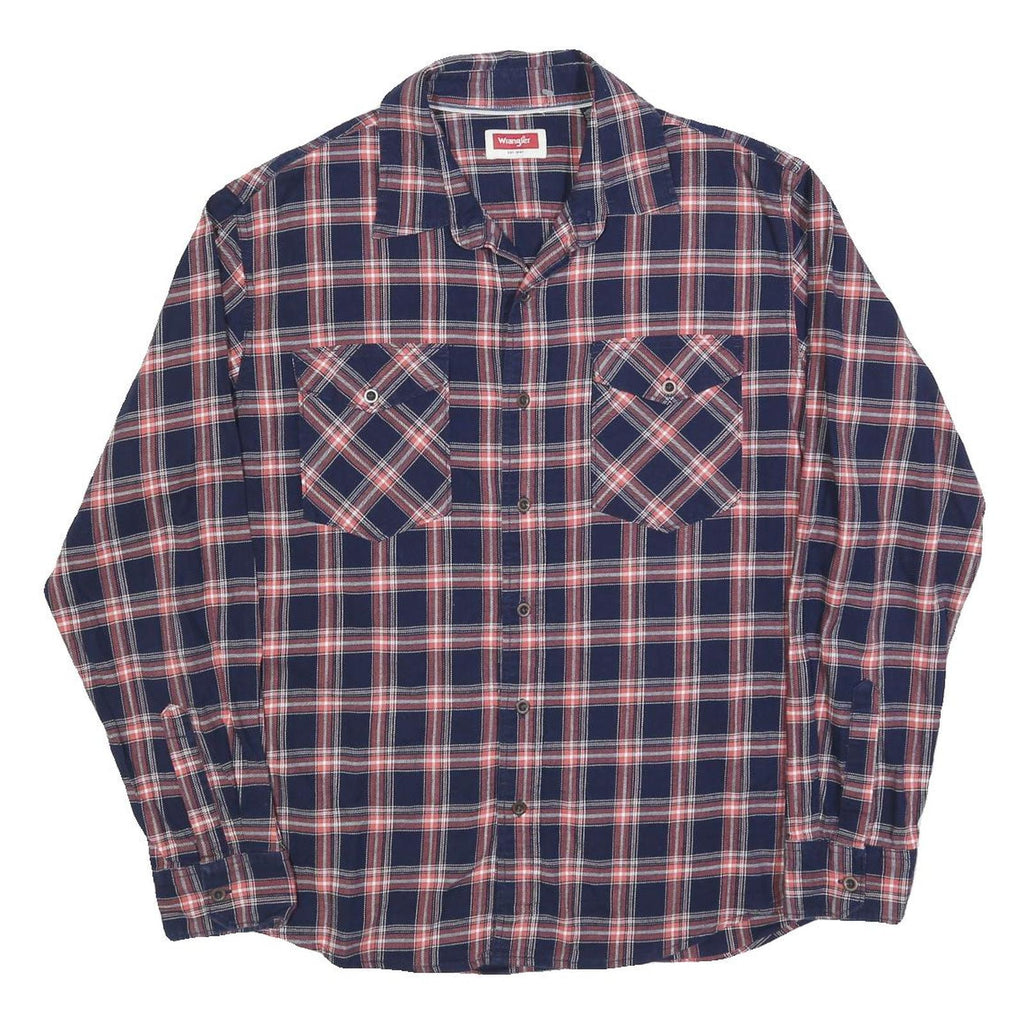 WRANGLER Mens Blue & Red Plaid Shirt L Long Sleeve Cotton Blend Casual