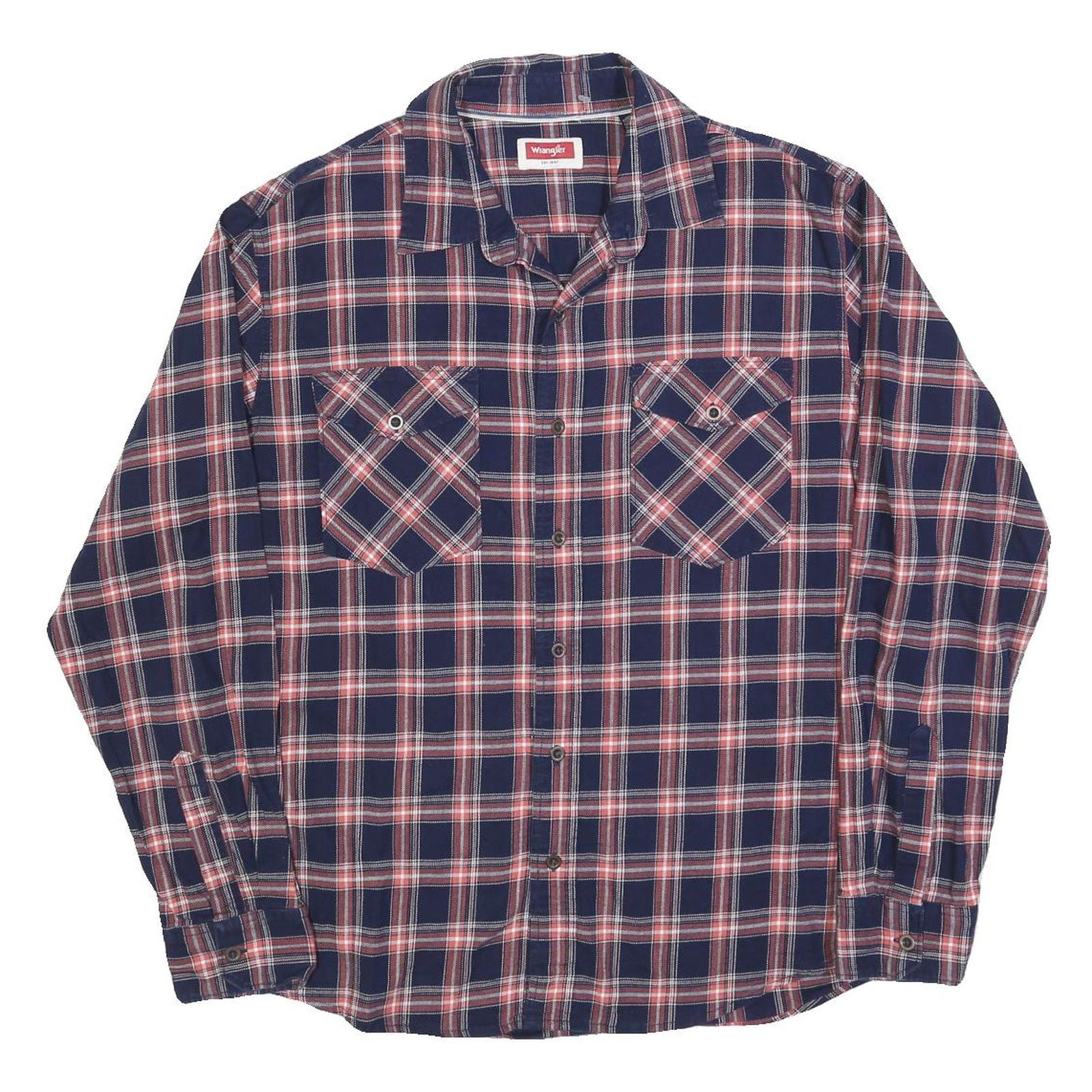 WRANGLER Mens Blue & Red Plaid Shirt L Long Sleeve Cotton Blend Casual