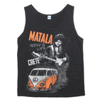 Mens Black Cotton Blend Graphic Vest M Sleeveless Round Neck Matala Crete