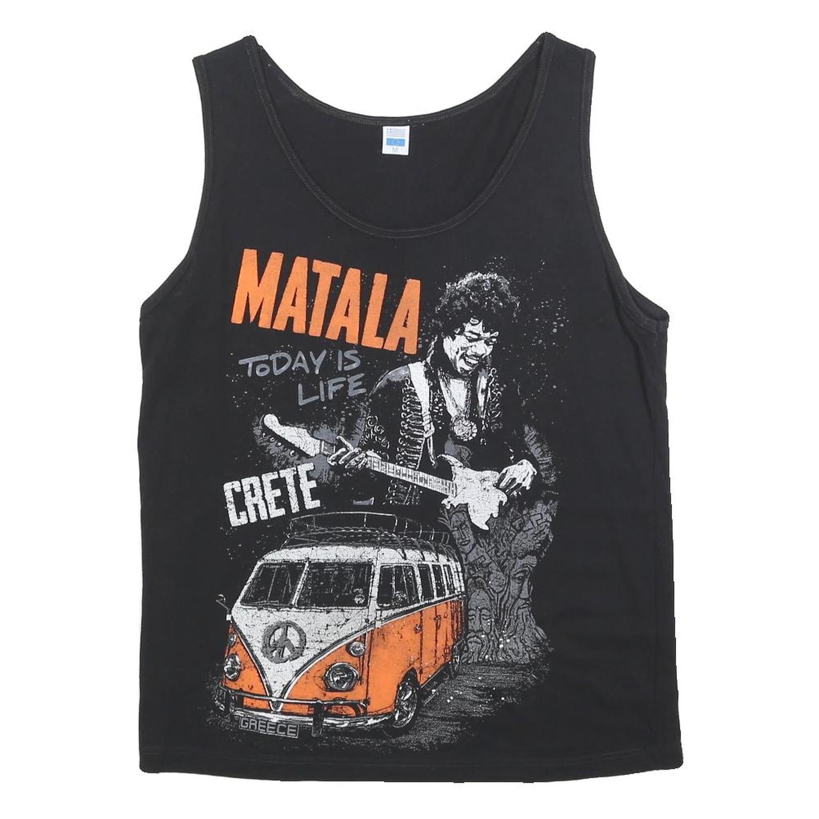 Mens Black Cotton Blend Graphic Vest M Sleeveless Round Neck Matala Crete