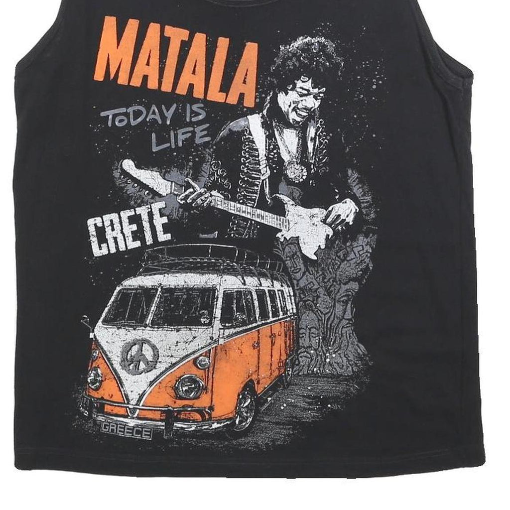 Mens Black Cotton Blend Graphic Vest M Sleeveless Round Neck Matala Crete