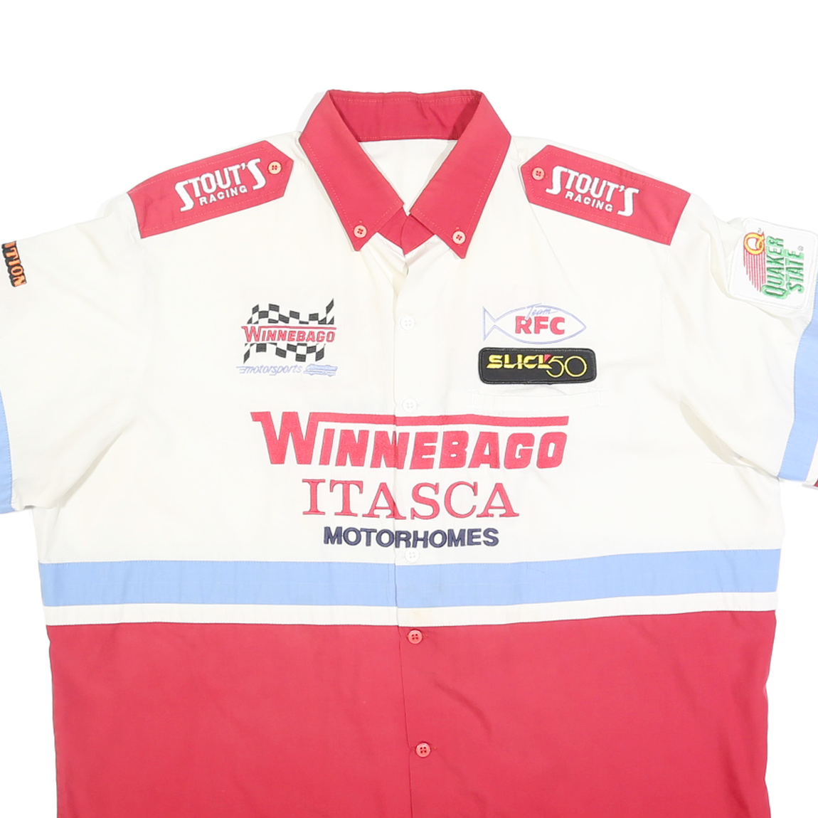 FAST TRACK Mens White & Red Winnebago Itasca Motorhomes Racing Shirt M Cotton