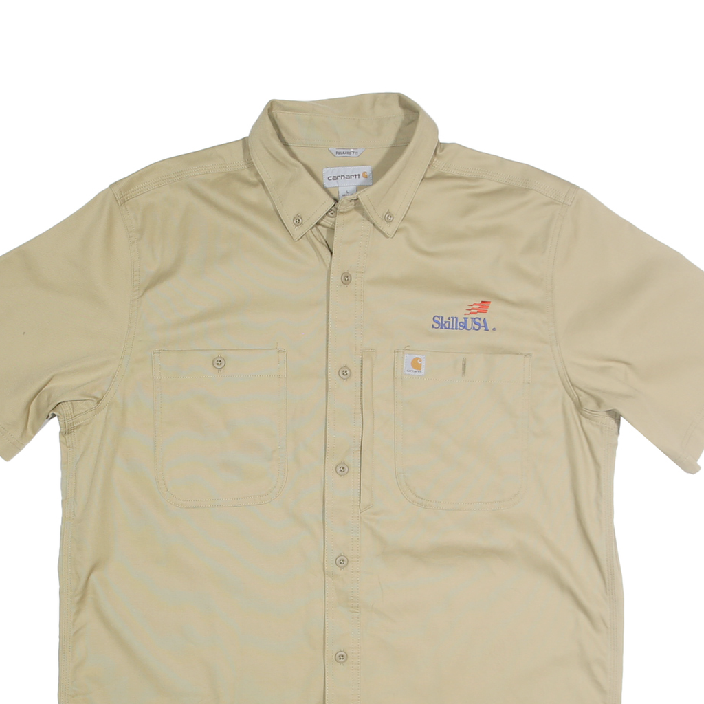 CARHARTT Mens Beige Skills USA Cotton Short Sleeve Shirt L Workwear Button-Down