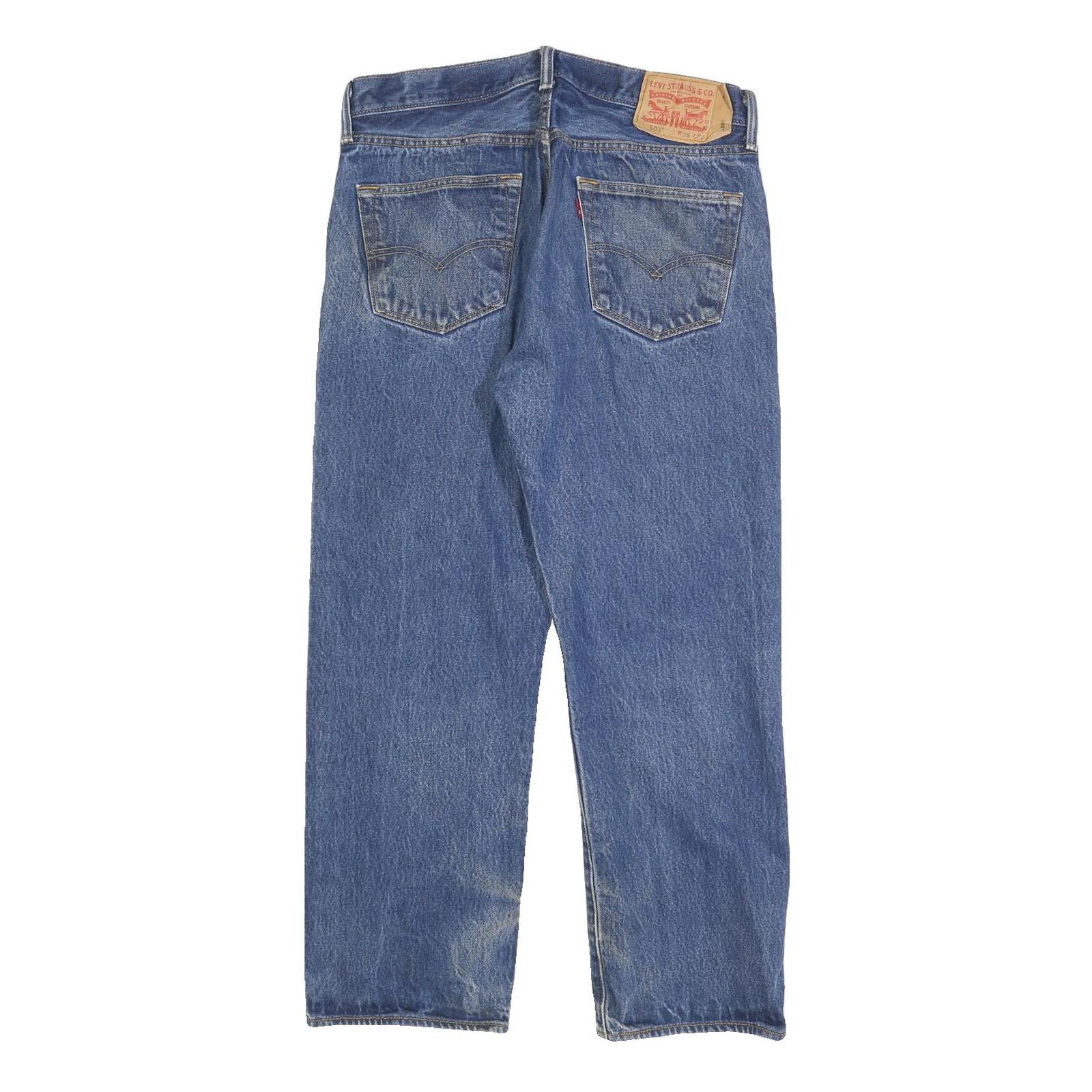 LEVI'S 501 Mens Jeans Blue Regular Straight Denim Medium W35 L27 Classic Button