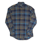 TOMMY HILFIGER Mens Blue & Grey Checked Flannel Shirt S Button Down Long Sleeve