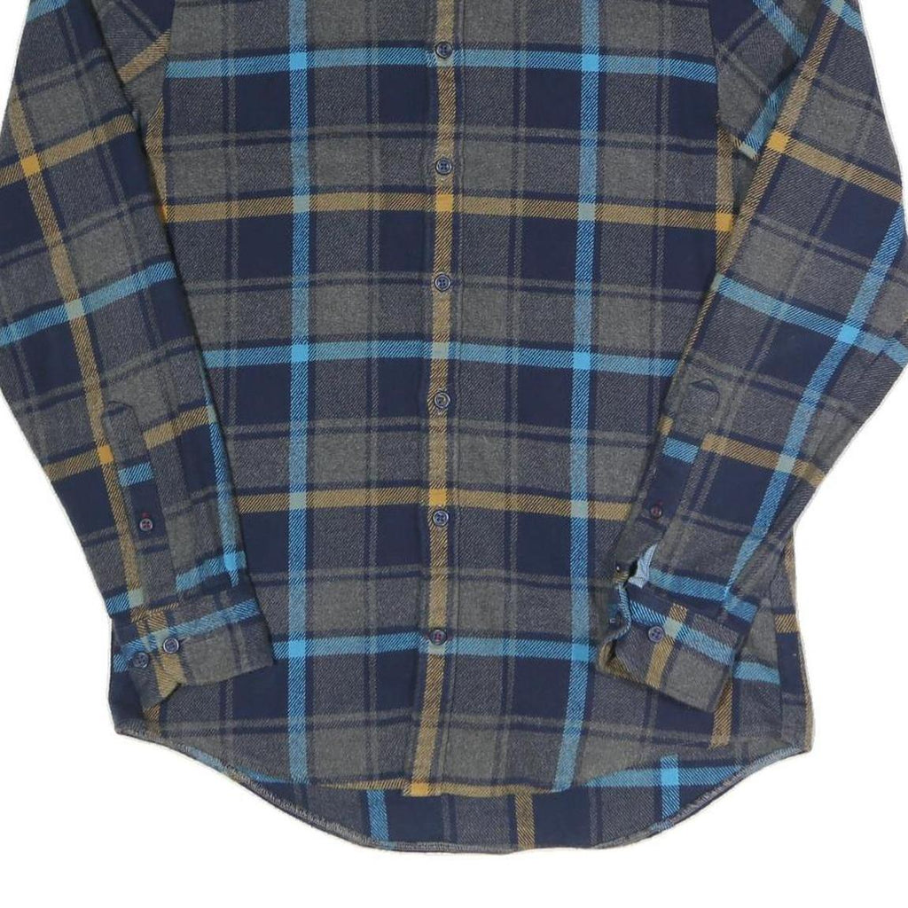 TOMMY HILFIGER Mens Blue & Grey Checked Flannel Shirt S Button Down Long Sleeve