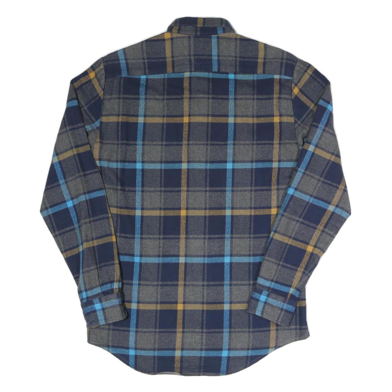 TOMMY HILFIGER Mens Blue & Grey Checked Flannel Shirt S Button Down Long Sleeve