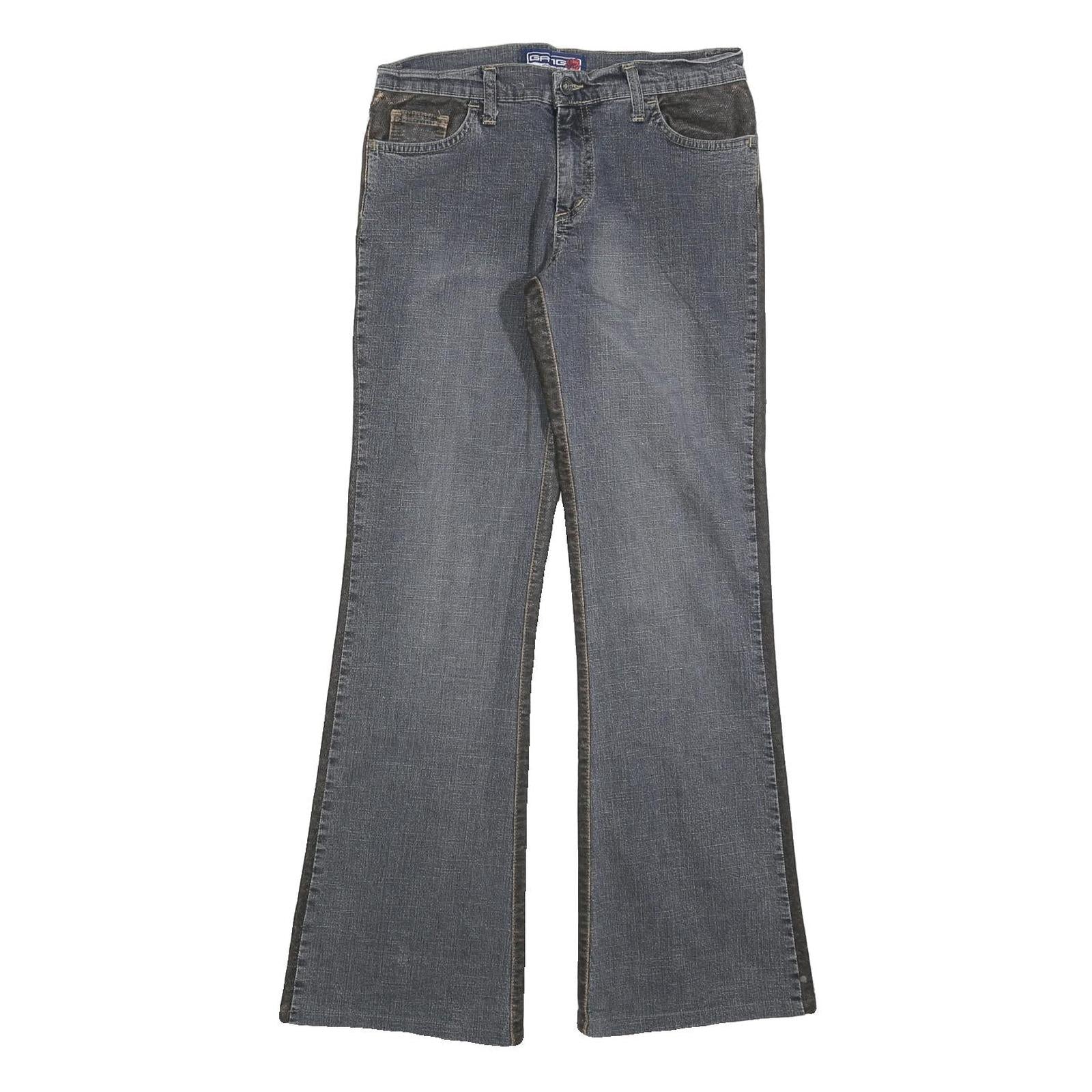 GANG Womens Grey & Black Regular Fit Flared Denim Rinse W29 L30 Stretch Zip