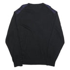 TOMMY HILFIGER Mens Black & Blue Patterned V-Neck Jumper Cable Knit XL Cotton