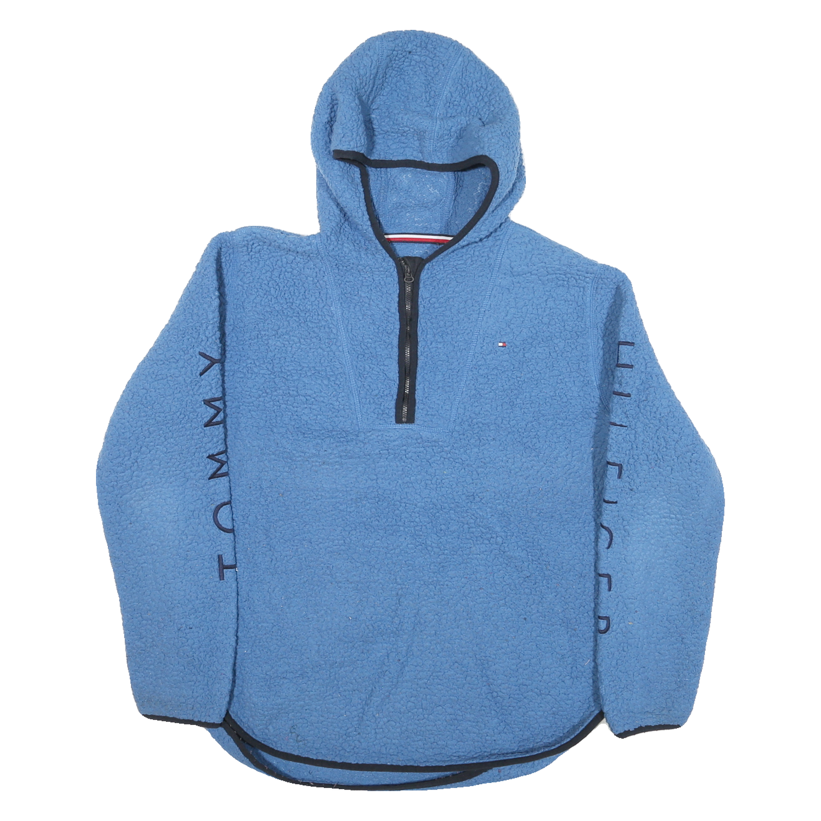 TOMMY HILFIGER Mens Blue Pullover Patterned Half Zip Chunky Knit Jumper M Hooded