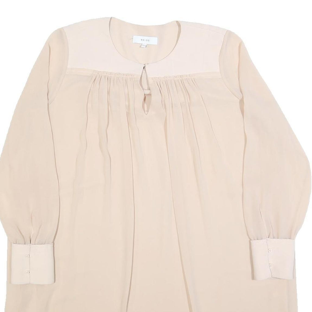 REISS Womens Beige & Cream Day Dress Polyester Blend Long Sleeve Midi UK 14