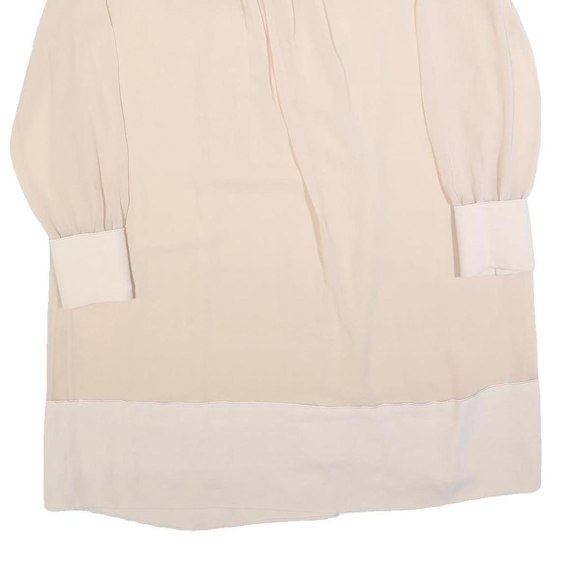 REISS Womens Beige & Cream Day Dress Polyester Blend Long Sleeve Midi UK 14