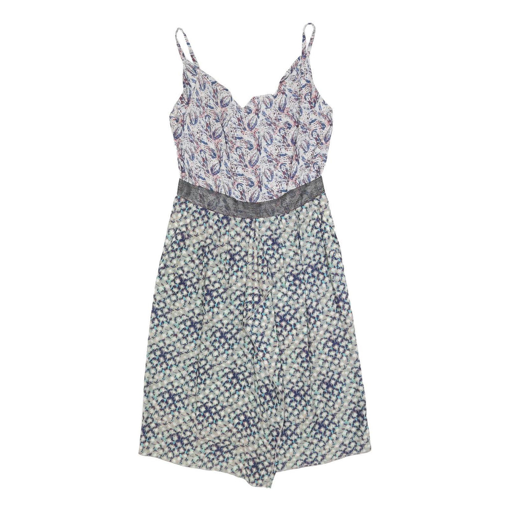 RONALD MOURET Womens White & Blue Sleeveless Fit & Flare Polyester Blend Dress