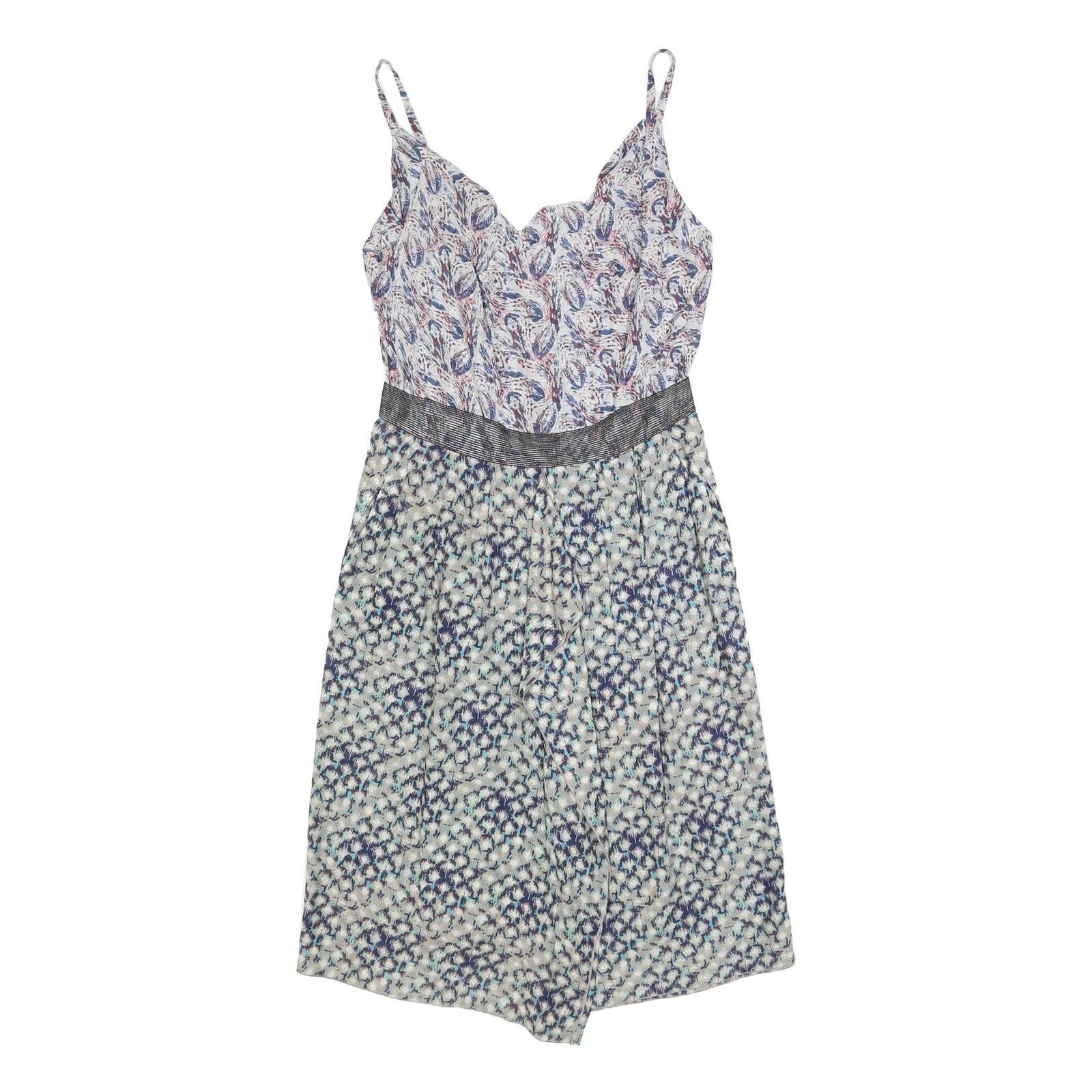 RONALD MOURET Womens White & Blue Sleeveless Fit & Flare Polyester Blend Dress