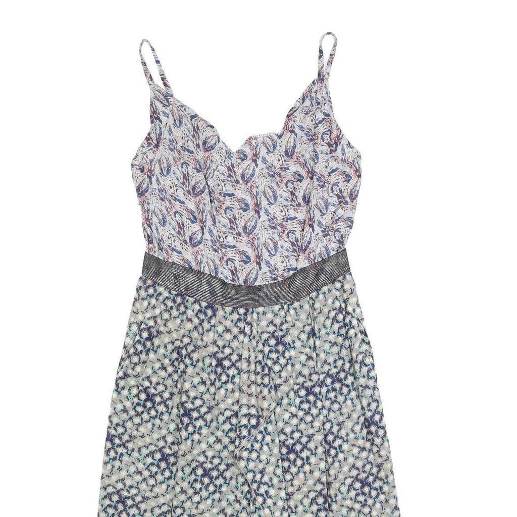 RONALD MOURET Womens White & Blue Sleeveless Fit & Flare Polyester Blend Dress