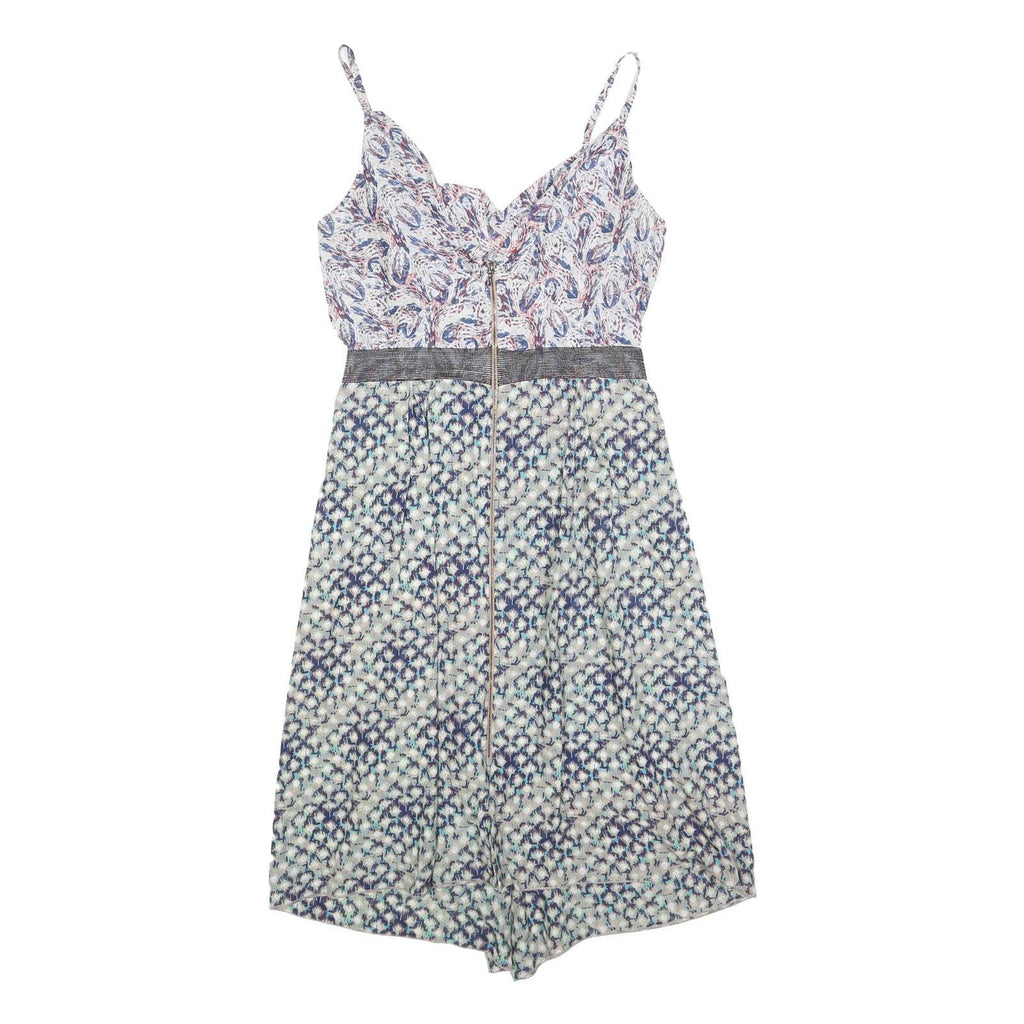 RONALD MOURET Womens White & Blue Sleeveless Fit & Flare Polyester Blend Dress