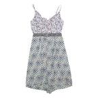 RONALD MOURET Womens White & Blue Sleeveless Fit & Flare Polyester Blend Dress