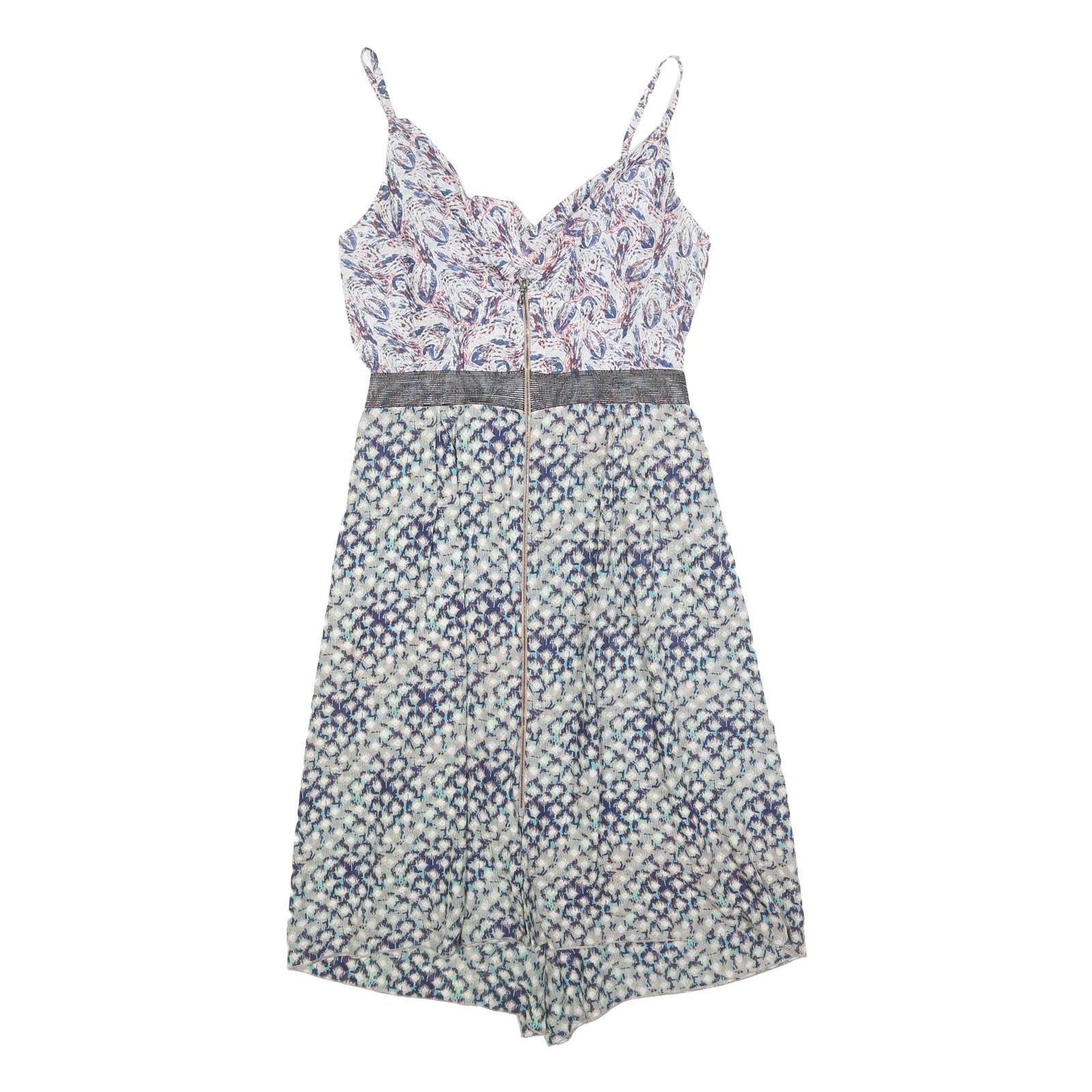RONALD MOURET Womens White & Blue Sleeveless Fit & Flare Polyester Blend Dress
