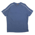 MICHAEL KORS Mens Blue & White Modern T-Shirt L Short Sleeve Crew Neck Piping
