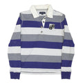 TOMMY HILFIGER Womens Blue Grey & White Striped Long Sleeve Polo Shirt M Cotton