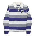 TOMMY HILFIGER Womens Blue Grey & White Striped Long Sleeve Polo Shirt M Cotton
