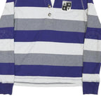 TOMMY HILFIGER Womens Blue Grey & White Striped Long Sleeve Polo Shirt M Cotton