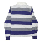TOMMY HILFIGER Womens Blue Grey & White Striped Long Sleeve Polo Shirt M Cotton