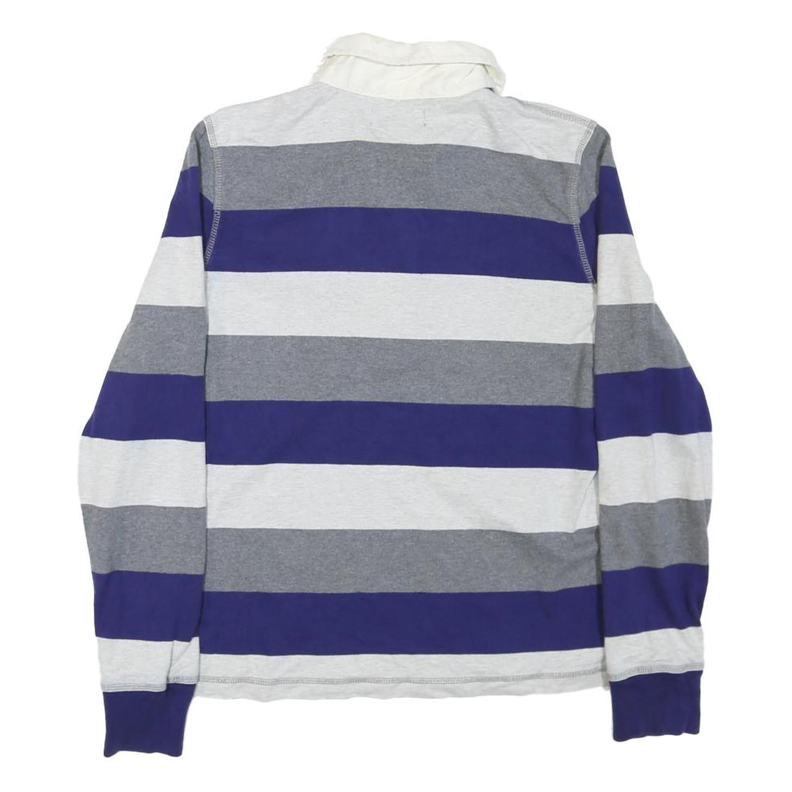 TOMMY HILFIGER Womens Blue Grey & White Striped Long Sleeve Polo Shirt M Cotton