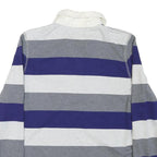 TOMMY HILFIGER Womens Blue Grey & White Striped Long Sleeve Polo Shirt M Cotton