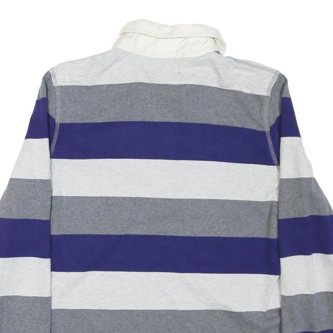 TOMMY HILFIGER Womens Blue Grey & White Striped Long Sleeve Polo Shirt M Cotton