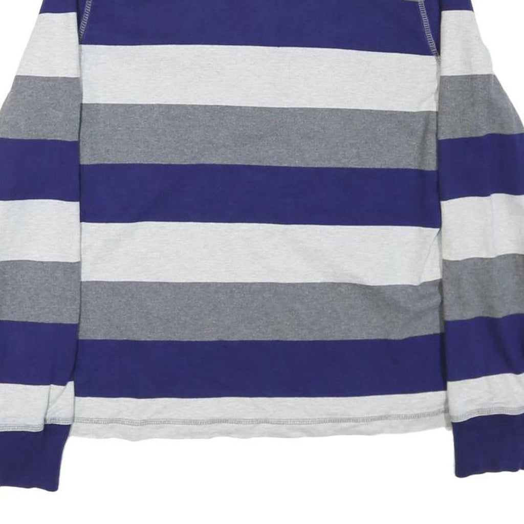 TOMMY HILFIGER Womens Blue Grey & White Striped Long Sleeve Polo Shirt M Cotton