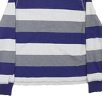 TOMMY HILFIGER Womens Blue Grey & White Striped Long Sleeve Polo Shirt M Cotton