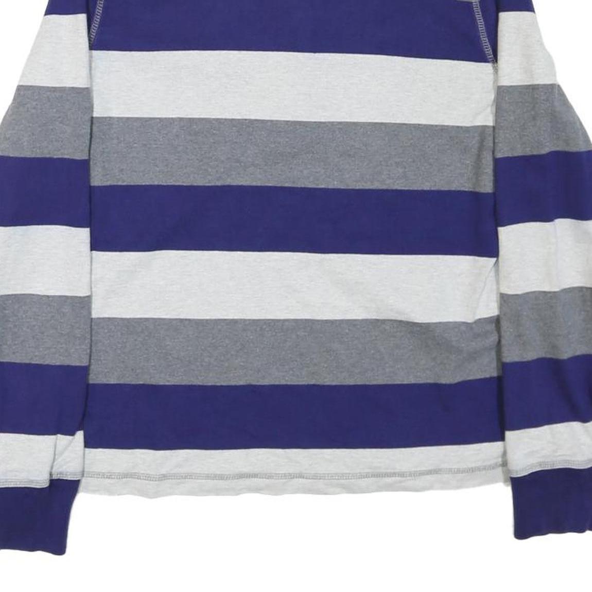 TOMMY HILFIGER Womens Blue Grey & White Striped Long Sleeve Polo Shirt M Cotton