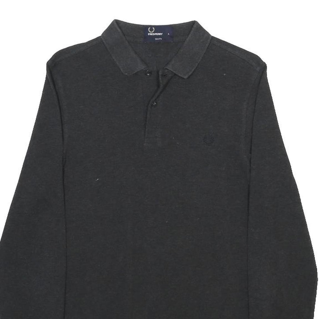 FRED PERRY Mens Black Long Sleeve Plain S Polo Shirt Cotton Blend Casual