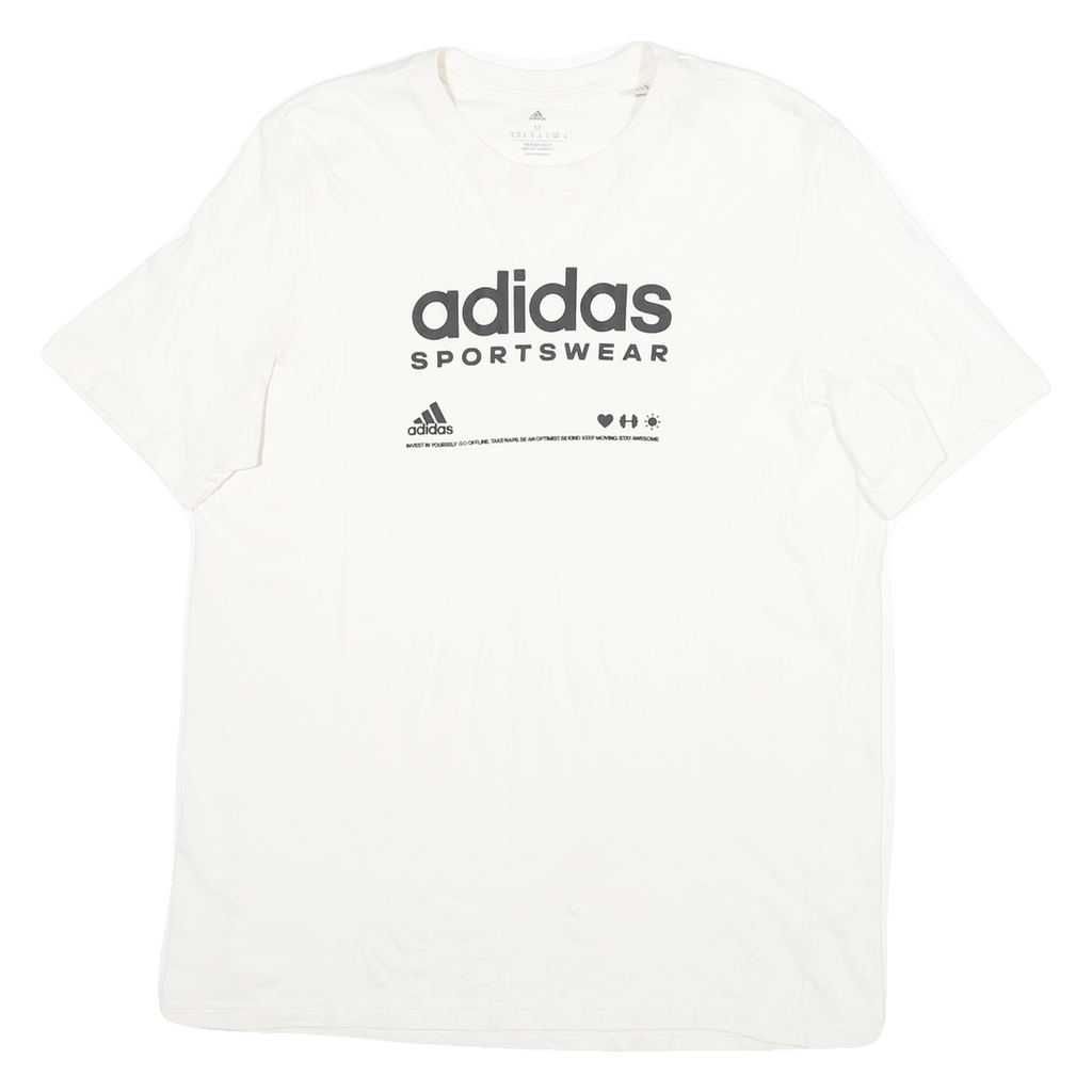 ADIDAS Mens White Crew Neck Graphic T-Shirt M Cotton Blend Sportswear Casual