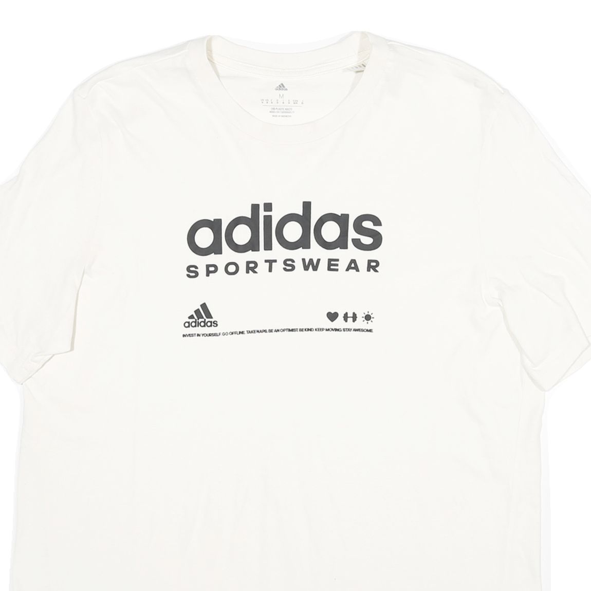 ADIDAS Mens White Crew Neck Graphic T-Shirt M Cotton Blend Sportswear Casual