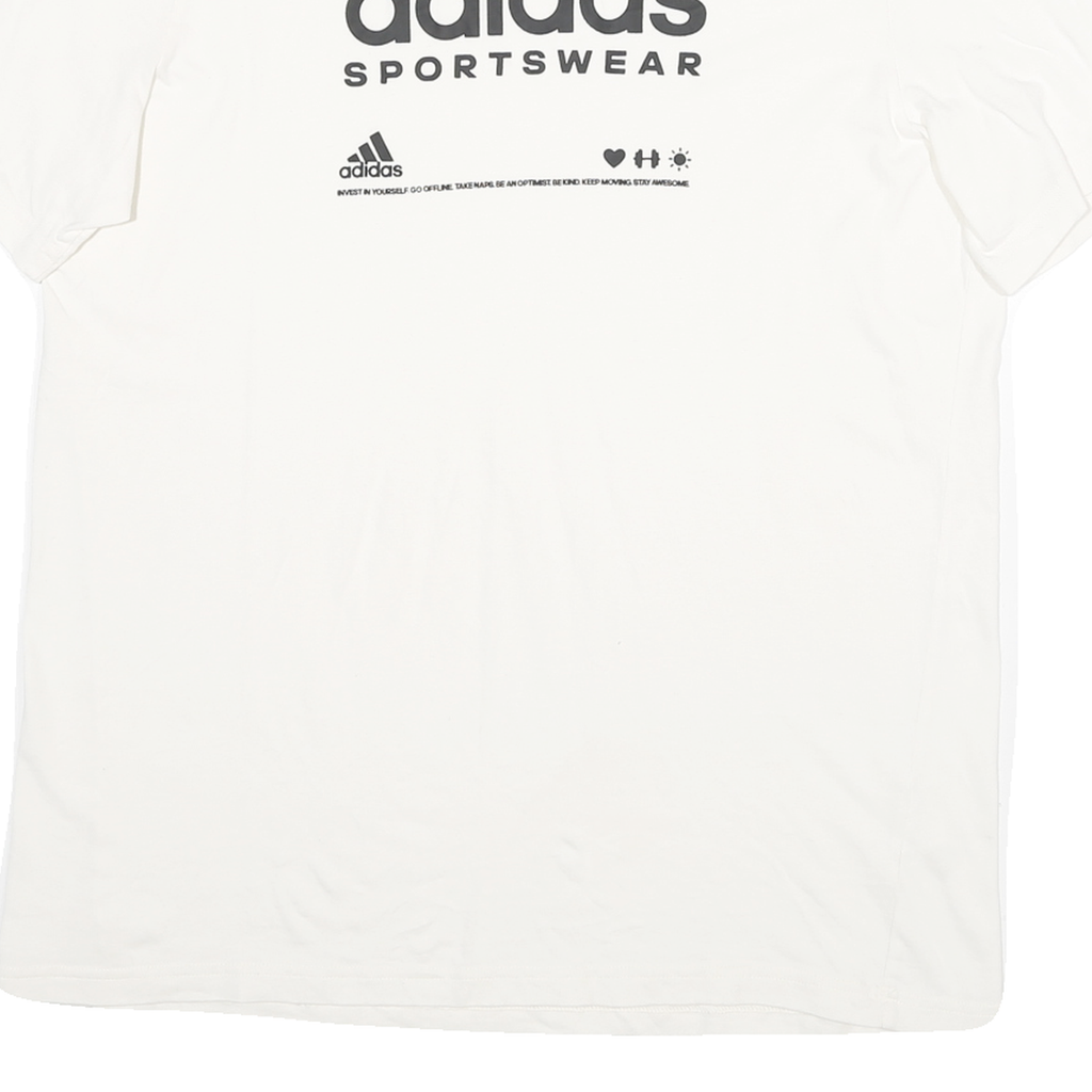 ADIDAS Mens White Crew Neck Graphic T-Shirt M Cotton Blend Sportswear Casual