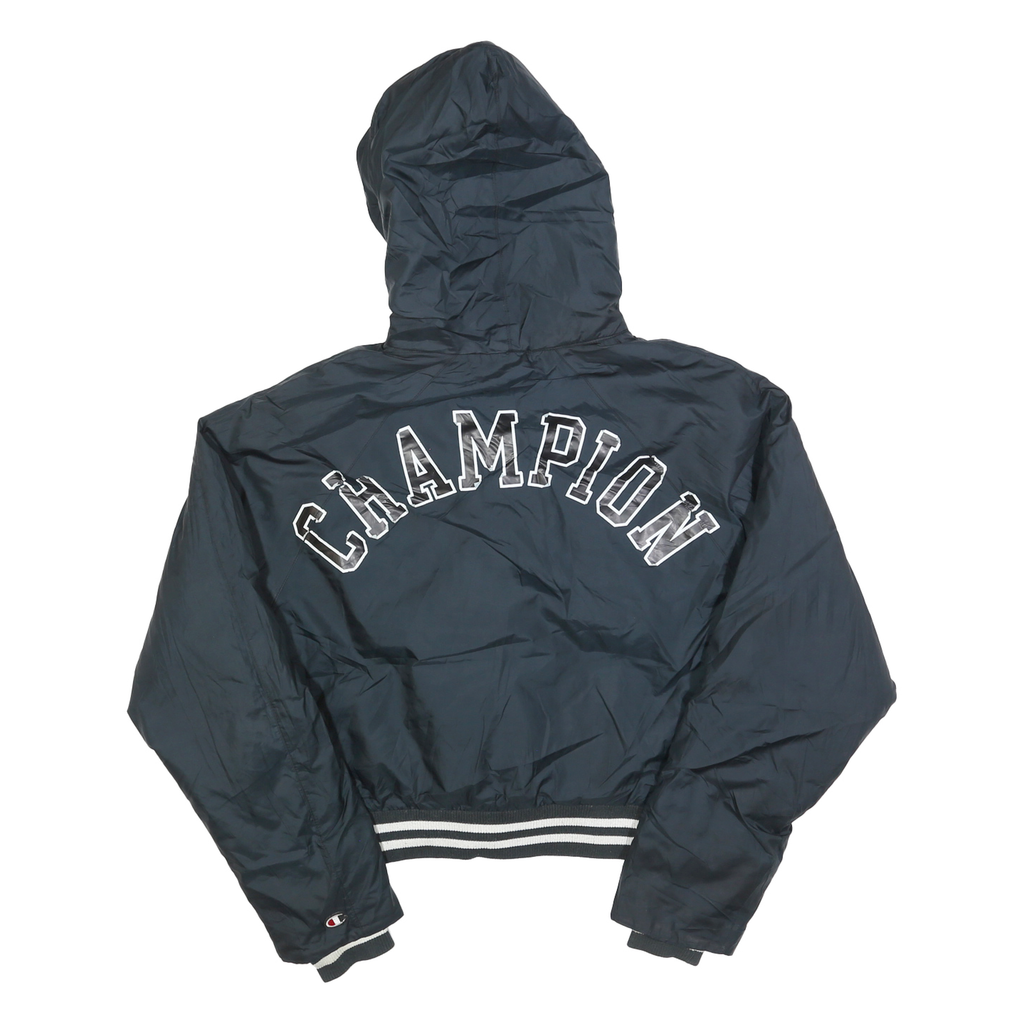 CHAMPION Womens Black Hooded Jacket L Polyester Blend Plain Zip Closure