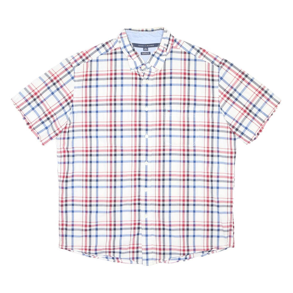 TOMMY HILFIGER Mens White Blue & Red Checked Shirt XL Classic Fit Button-Down