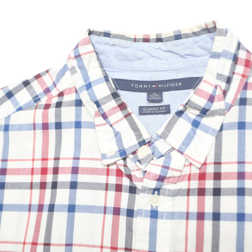 TOMMY HILFIGER Mens White Blue & Red Checked Shirt XL Classic Fit Button-Down