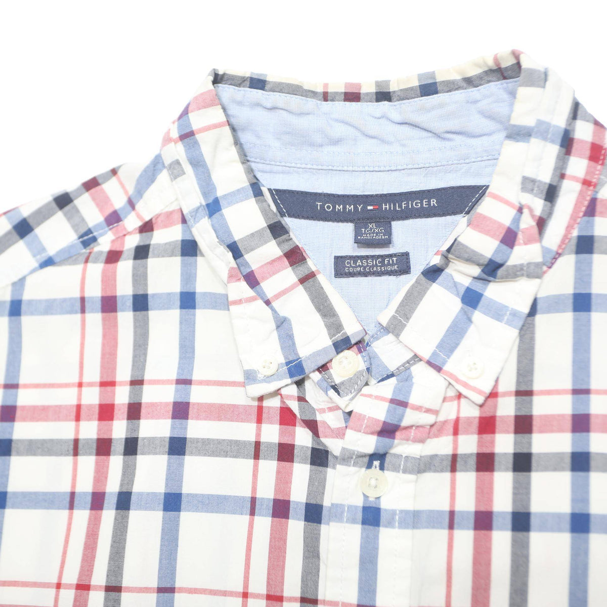 TOMMY HILFIGER Mens White Blue & Red Checked Shirt XL Classic Fit Button-Down