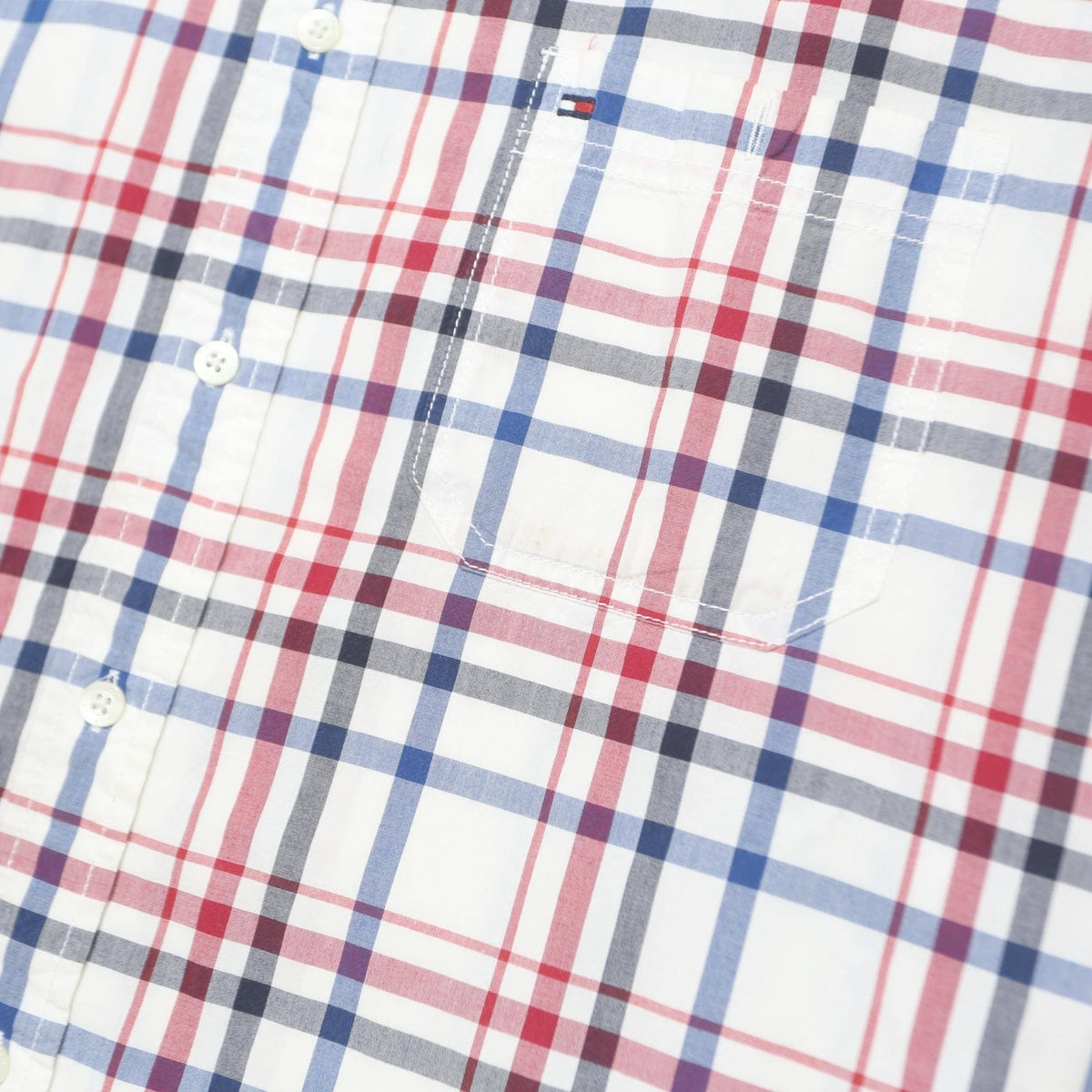 TOMMY HILFIGER Mens White Blue & Red Checked Shirt XL Classic Fit Button-Down