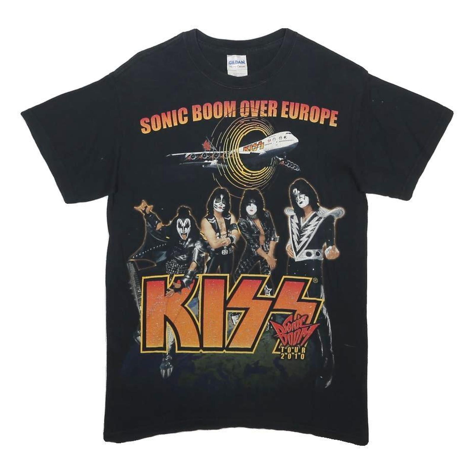 GILDAN Mens Black Kiss Sonic Boom Over Europe Graphic T-Shirt S Short Sleeve