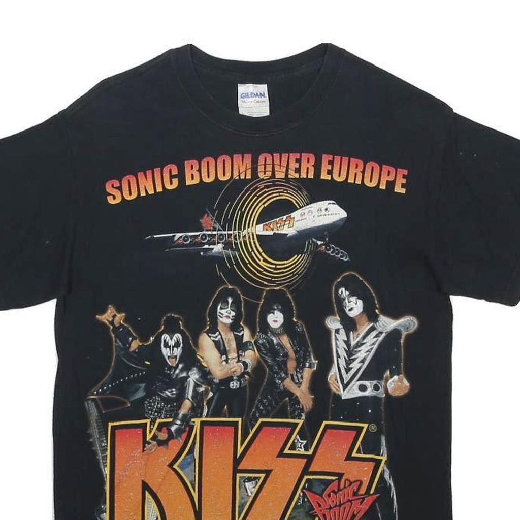 GILDAN Mens Black Kiss Sonic Boom Over Europe Graphic T-Shirt S Short Sleeve