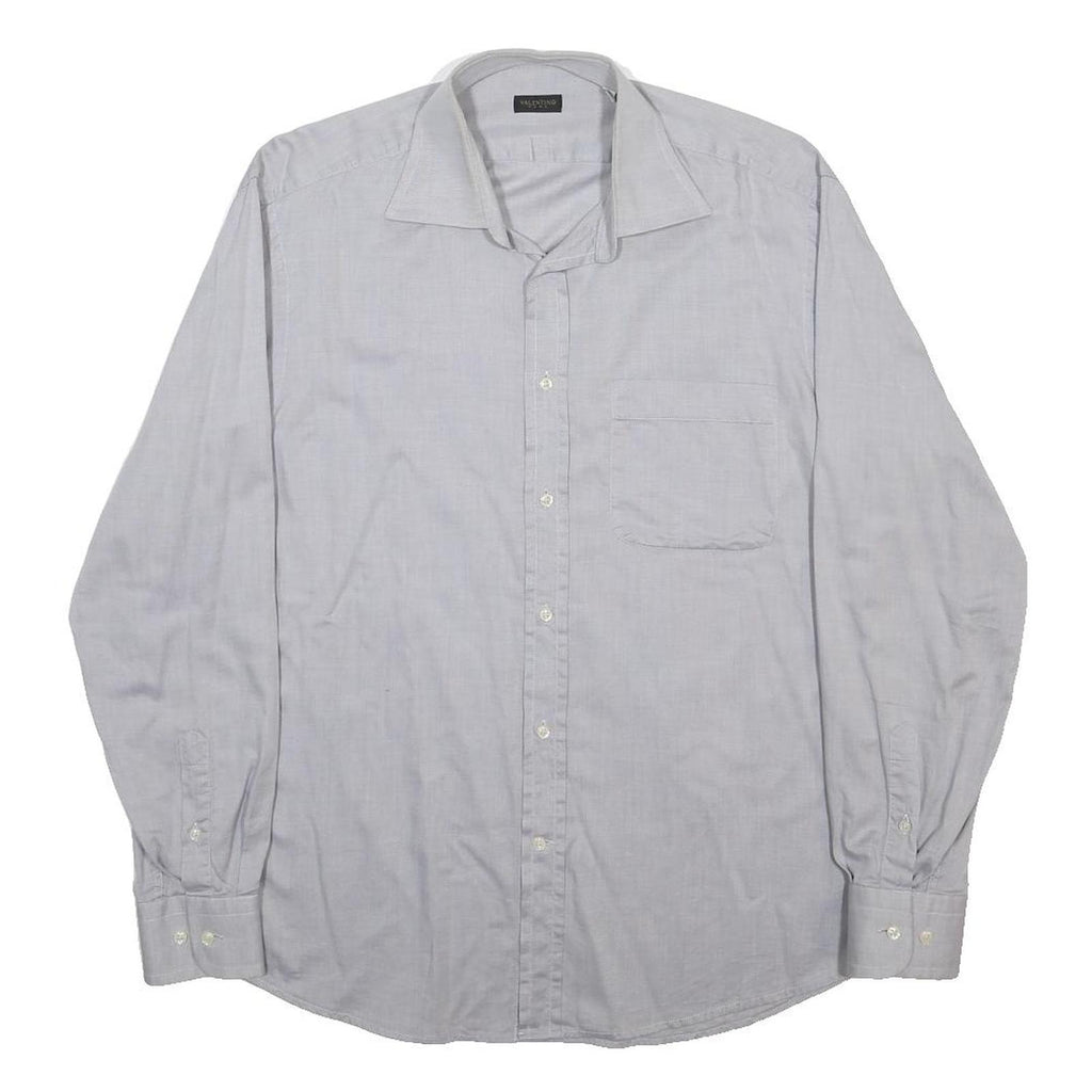 VALENTINO Mens Grey Plain Cotton Blend Shirt M Classic Long Sleeve Button Front