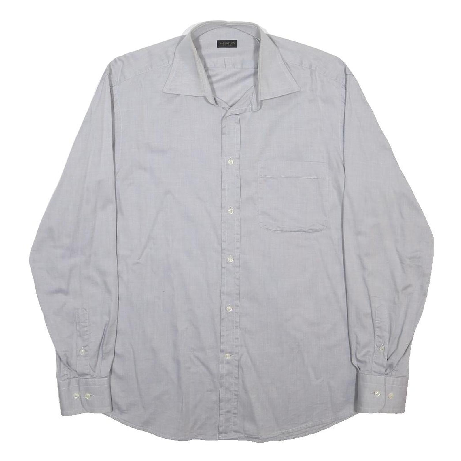 VALENTINO Mens Grey Plain Cotton Blend Shirt M Classic Long Sleeve Button Front